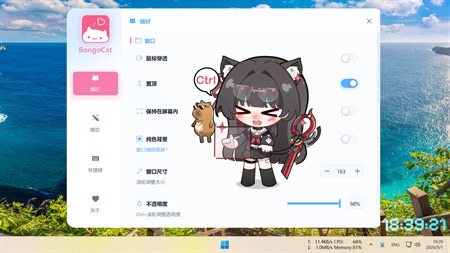 应用内的 Live2D 设置界面